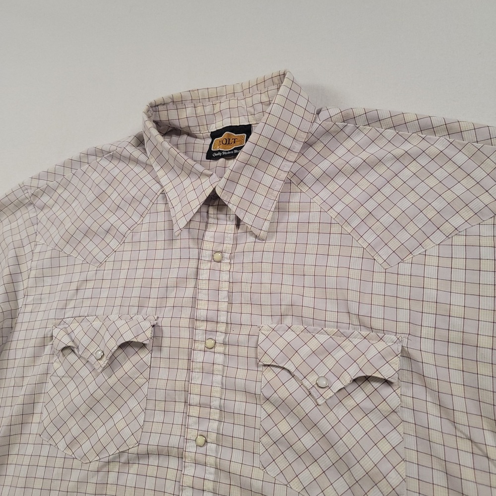 Holt Men Pearl Snap Shirt XL Western Plaid Vintage USA Short Sleeve‎